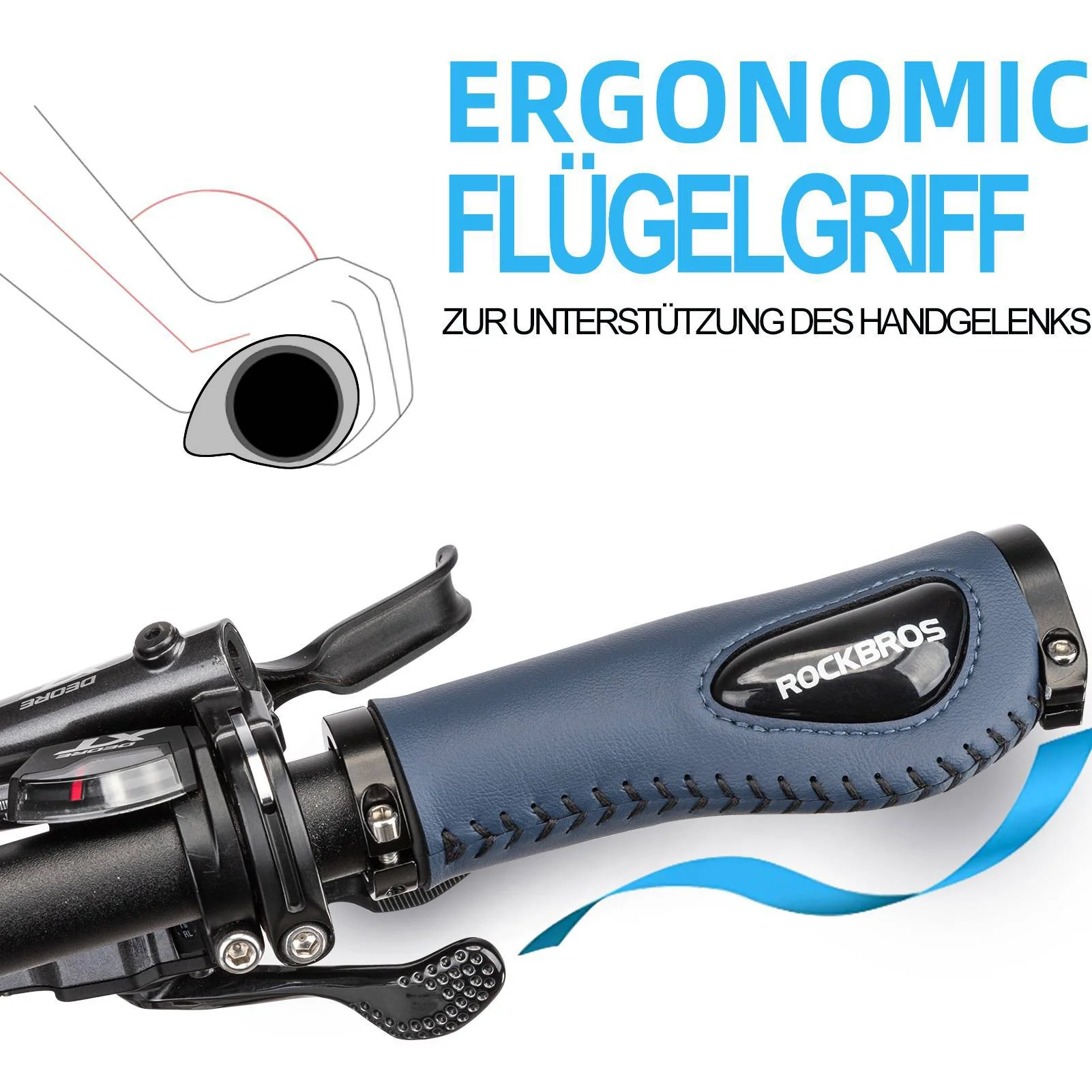 Puños de cuero para manillar de bicicleta de 22,2 mm de diámetro, ROCKBROS - Imagen 9