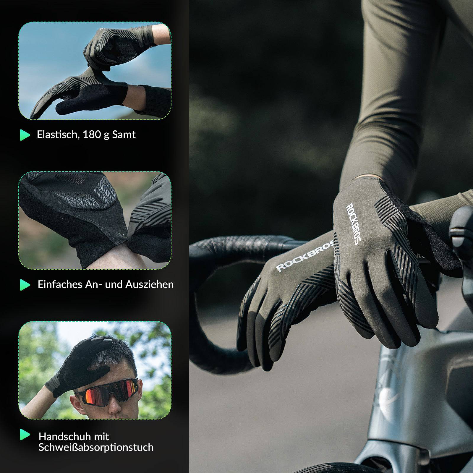 Guantes de ciclismo para mujer/hombre con pantalla táctil antideslizantes finos ROCKBROS - Imagen 7
