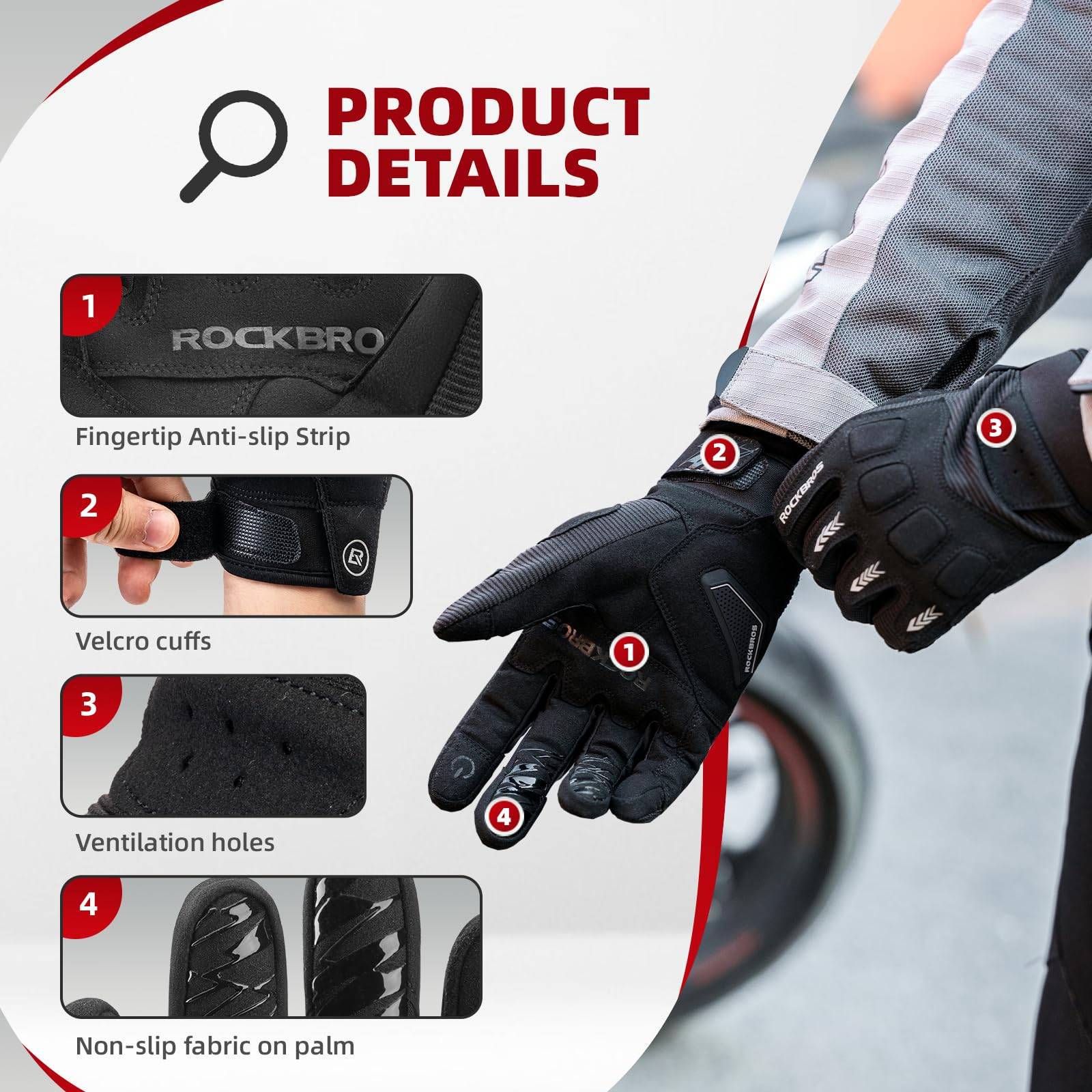 Guantes de ciclismo para hombre, invierno/otoño, MTB, guantes con absorción de impactos, ROCKBROS - Imagen 9