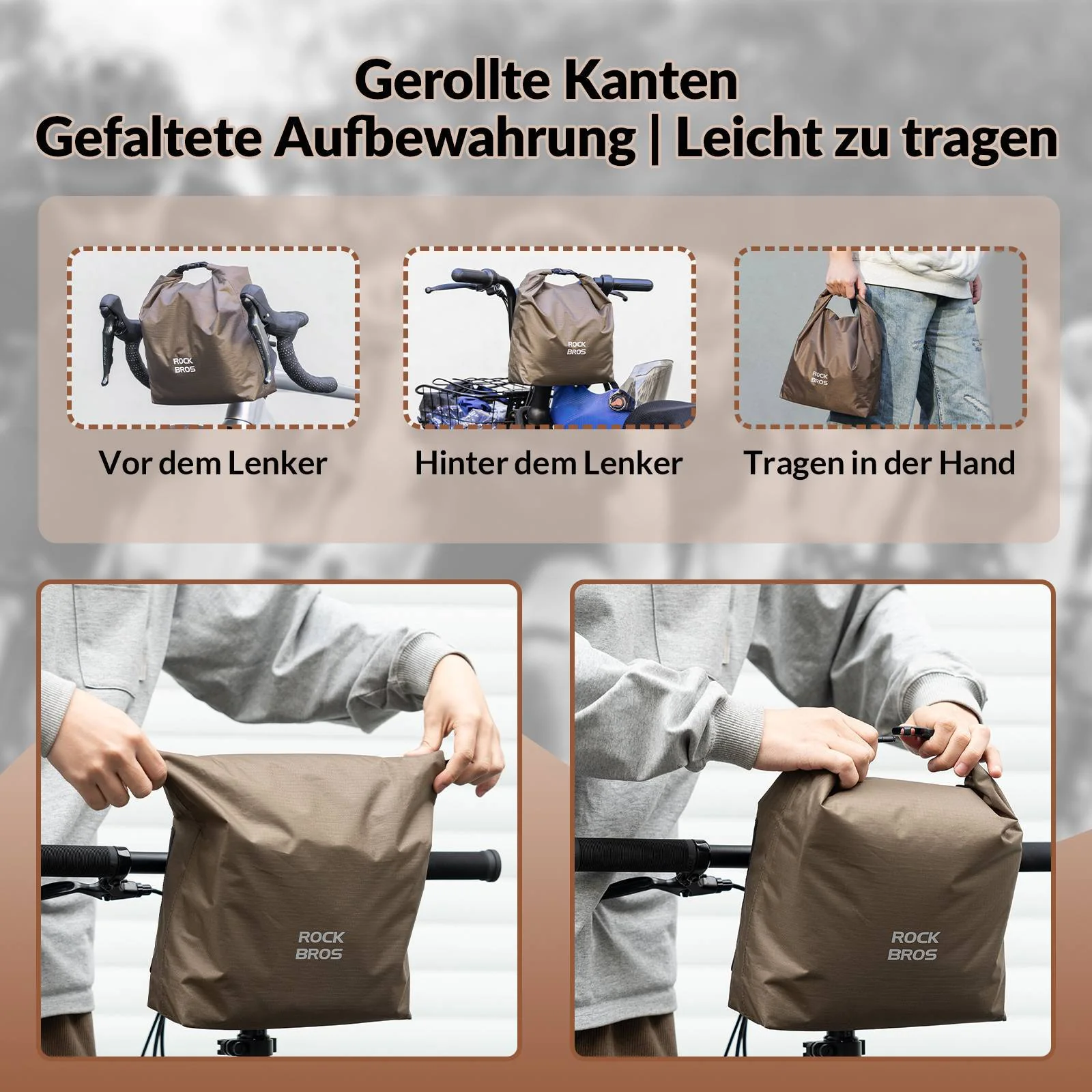 Bolsa de manillar, cesta impermeable para bicicleta, bolsa delantera, ajustable 2,5L-4L, ROCKBROS - Imagen 7