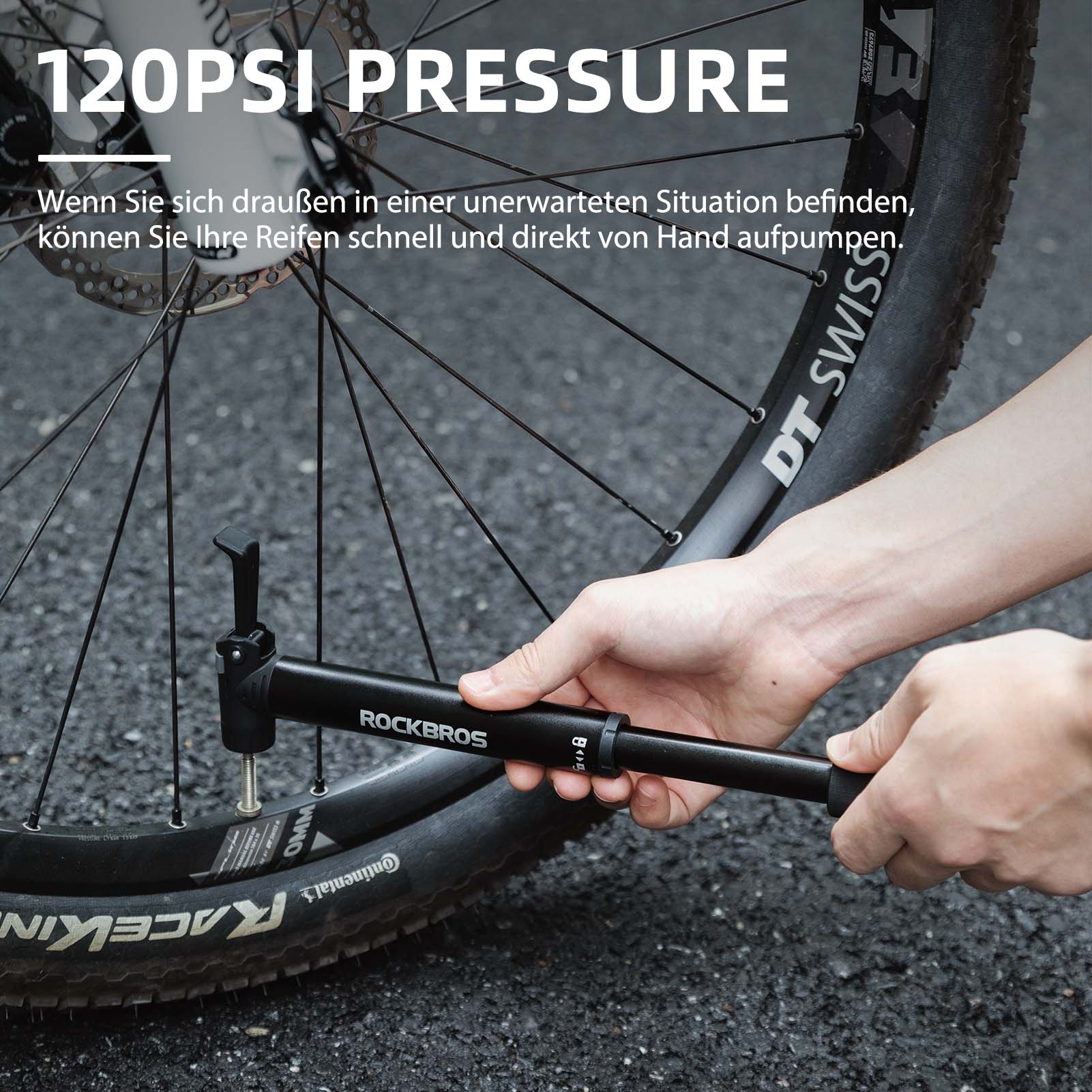 Mini bomba de aire para bicicleta con llave de trinquete 80 PSI aluminio ROCKBROS - Imagen 3