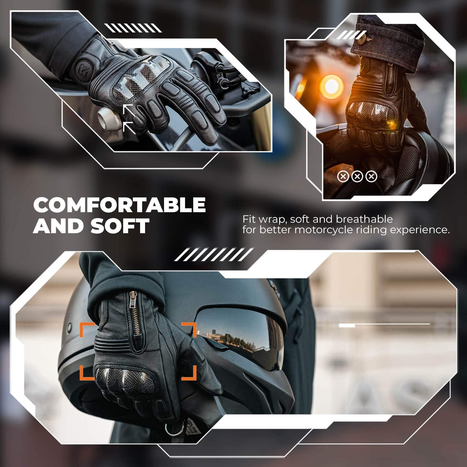 Guantes de moto, pantalla táctil, cuero, dedos completos, transpirables, ROCKBROS - Imagen 4