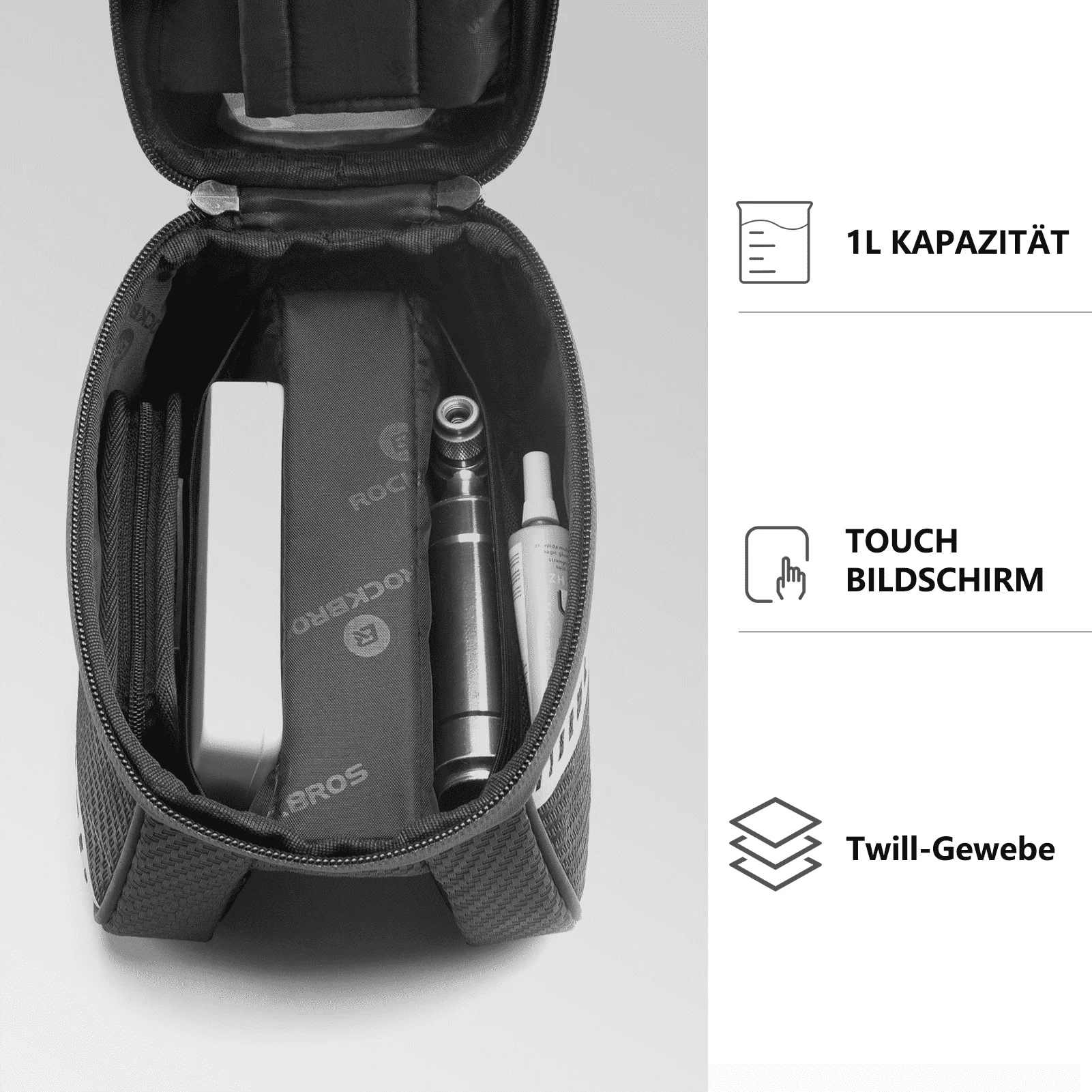Bolsa para tubo superior con pantalla táctil de TPU, diseño de bolsillo lateral, 1 L, ROCKBROS - Imagen 7