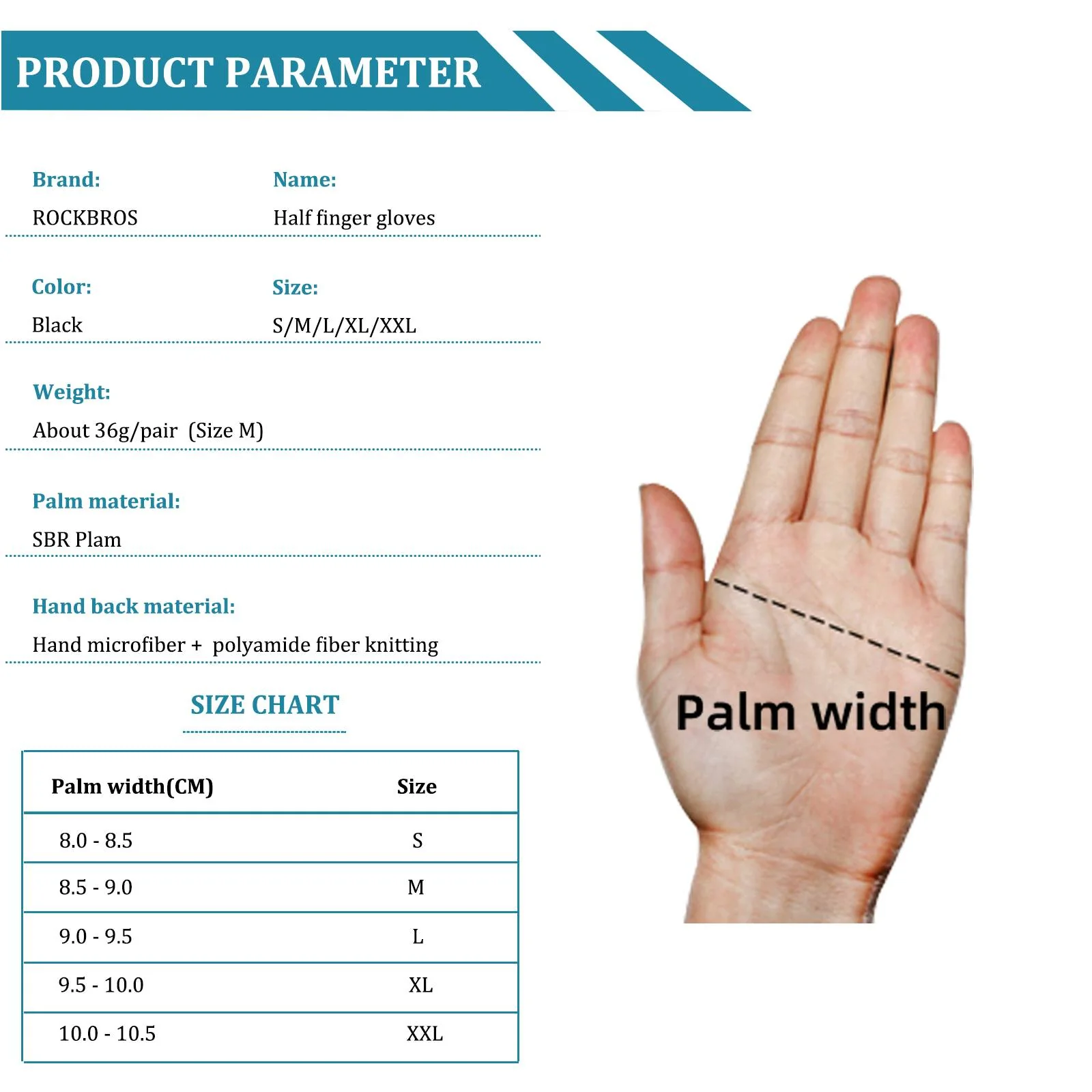 Guantes de ciclismo de medio dedo, guantes de entrenamiento universales, ROCKBROS - Imagen 3