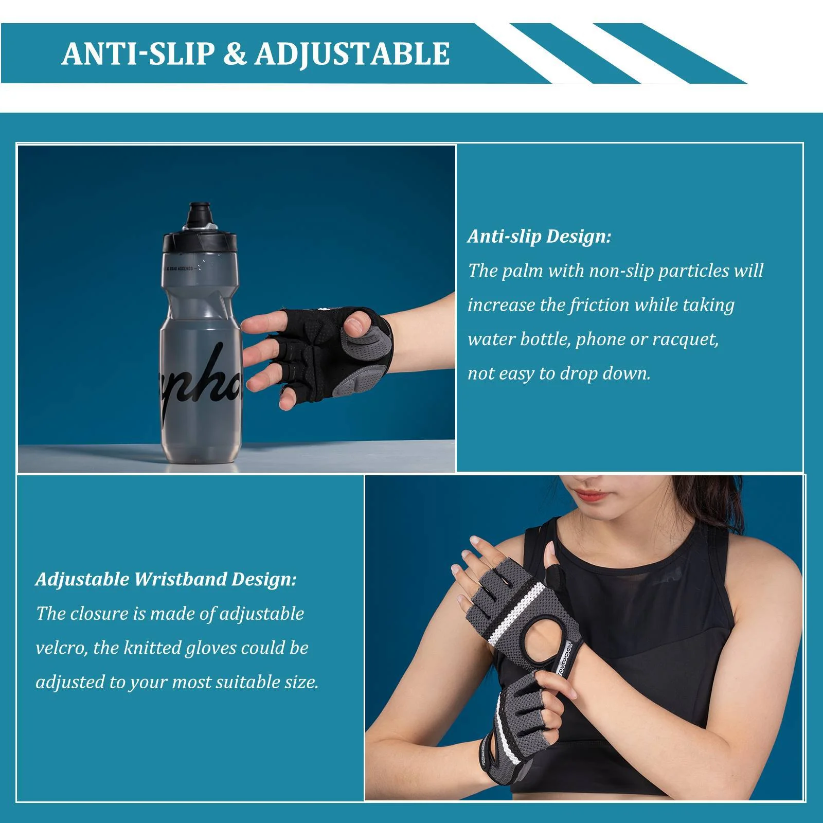 Guantes de ciclismo de medio dedo, guantes de entrenamiento universales, ROCKBROS - Imagen 7