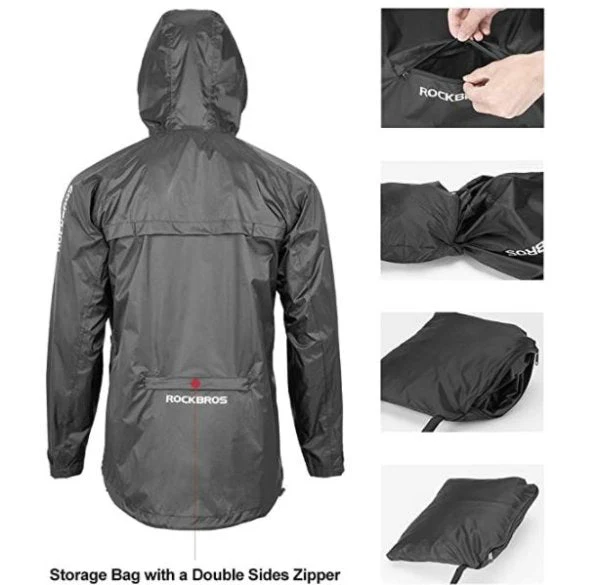 Rockbros Chaqueta de lluvia Impermeable para Hombres Mujeres Unisex Negro - Imagen 5