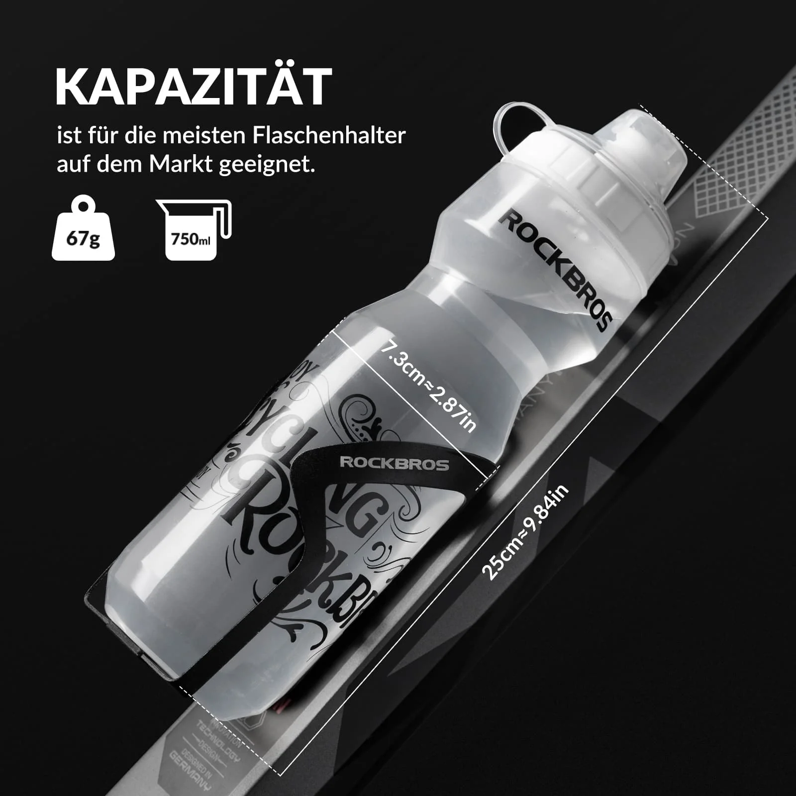 Botella de agua deportiva de 750 ml para bicicleta, sin BPA, ROCKBROS - Imagen 6