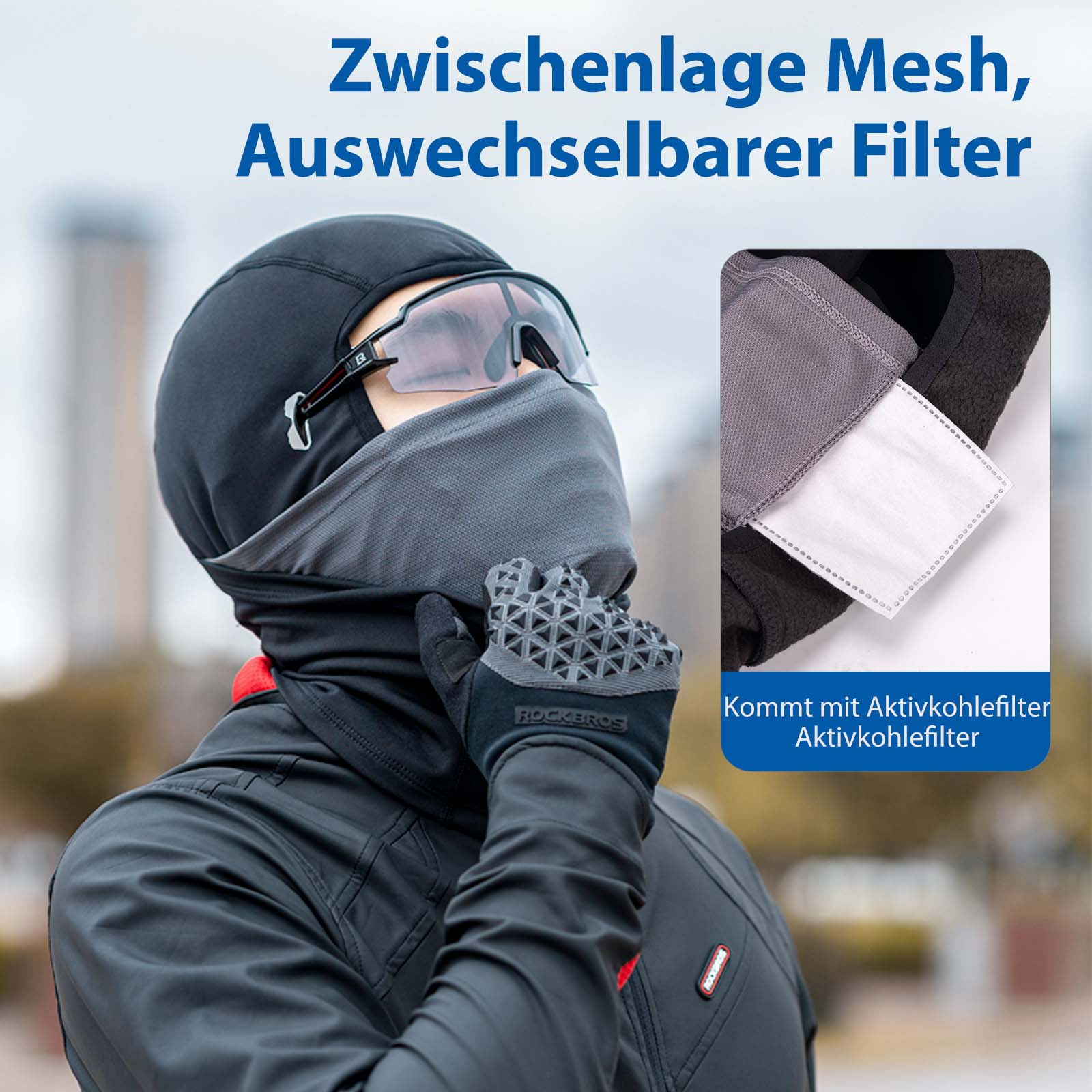 Pasamontañas, gorro cortavientos para debajo del casco, de forro polar cálido, negro, ROCKBROS - Imagen 4