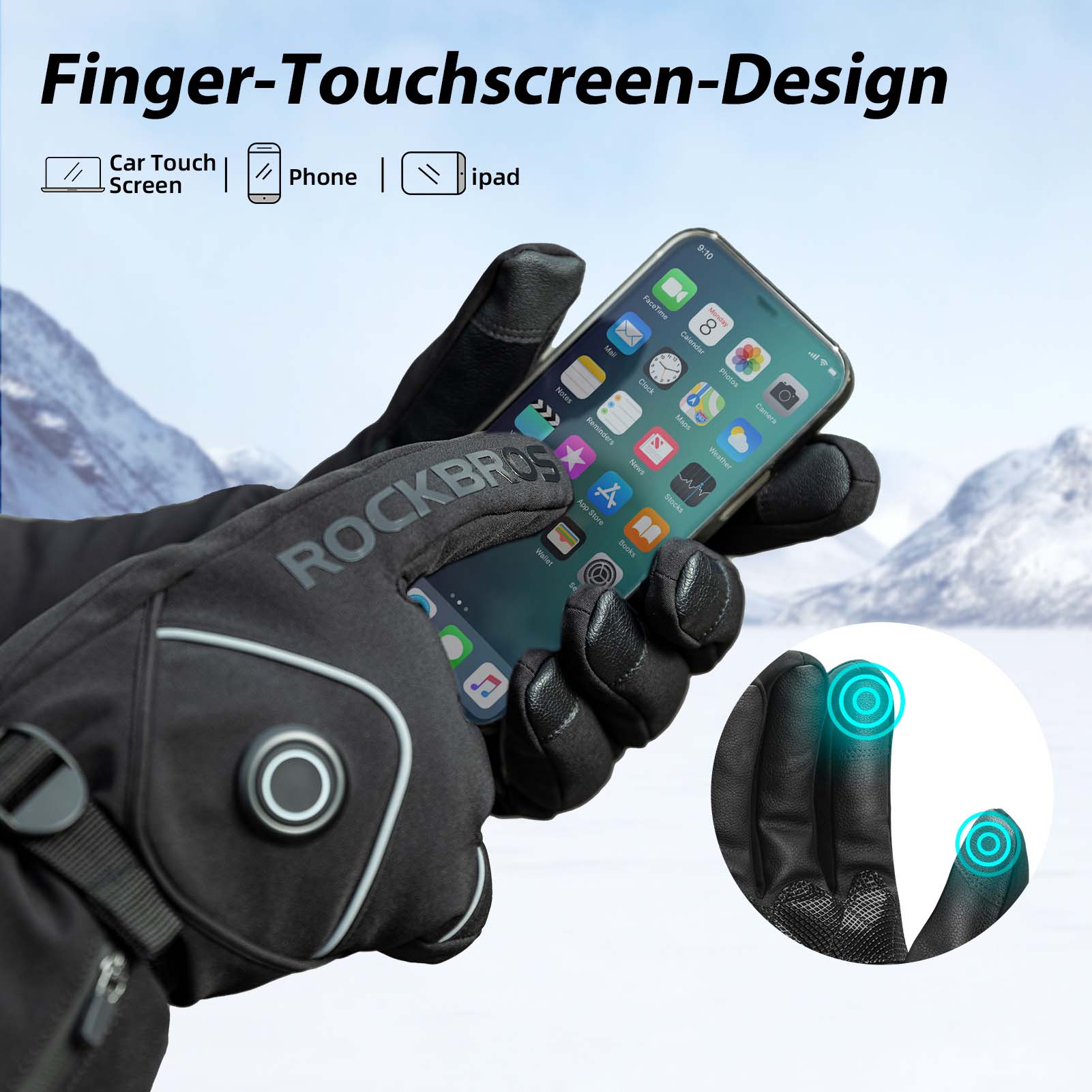 Guantes de esquí de invierno Guantes calefactables recargables Negro ROCKBROS - Imagen 6