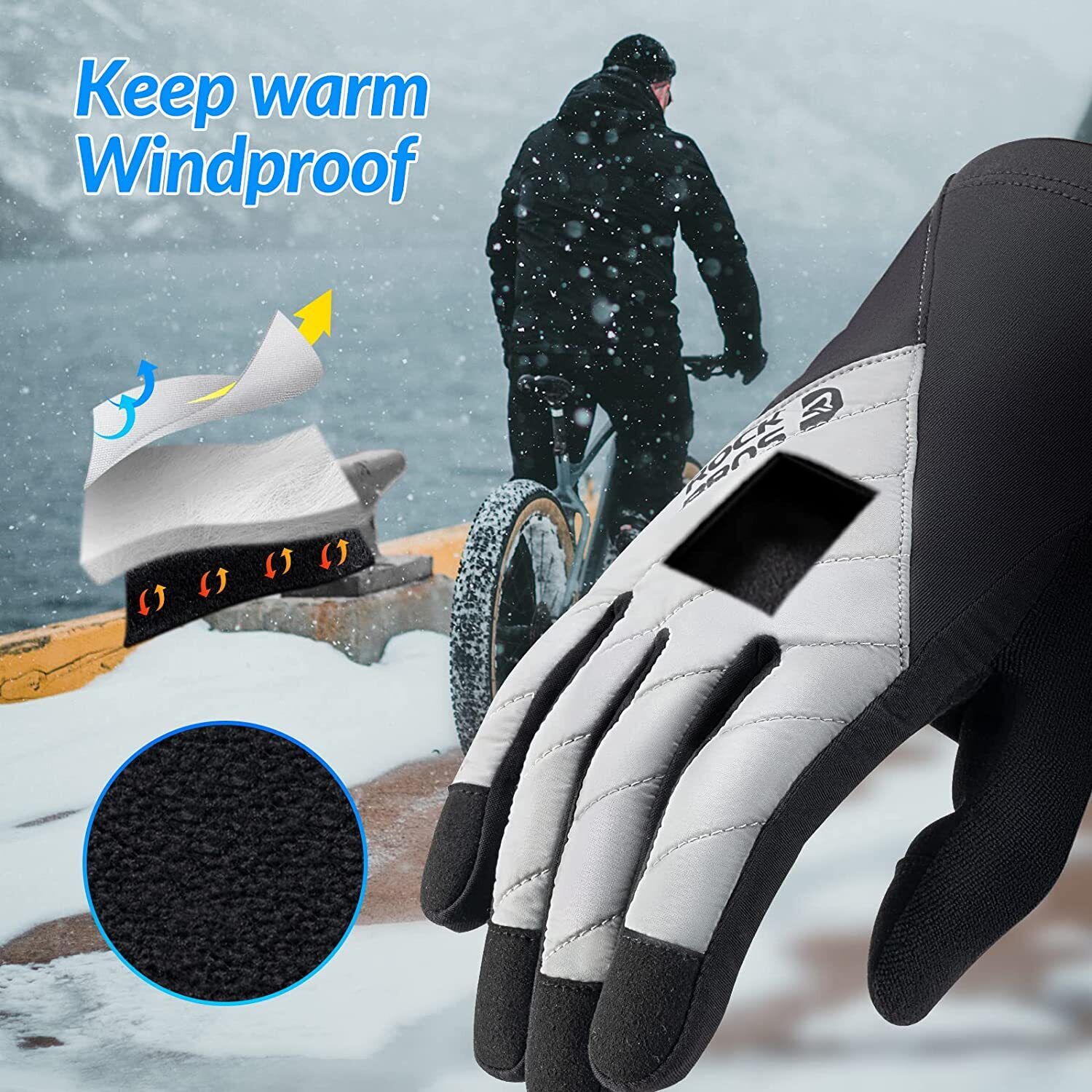 ROCKBROS Guantes de invierno para ciclismo Pantalla táctil Caliente Térmico Deporte - Imagen 3