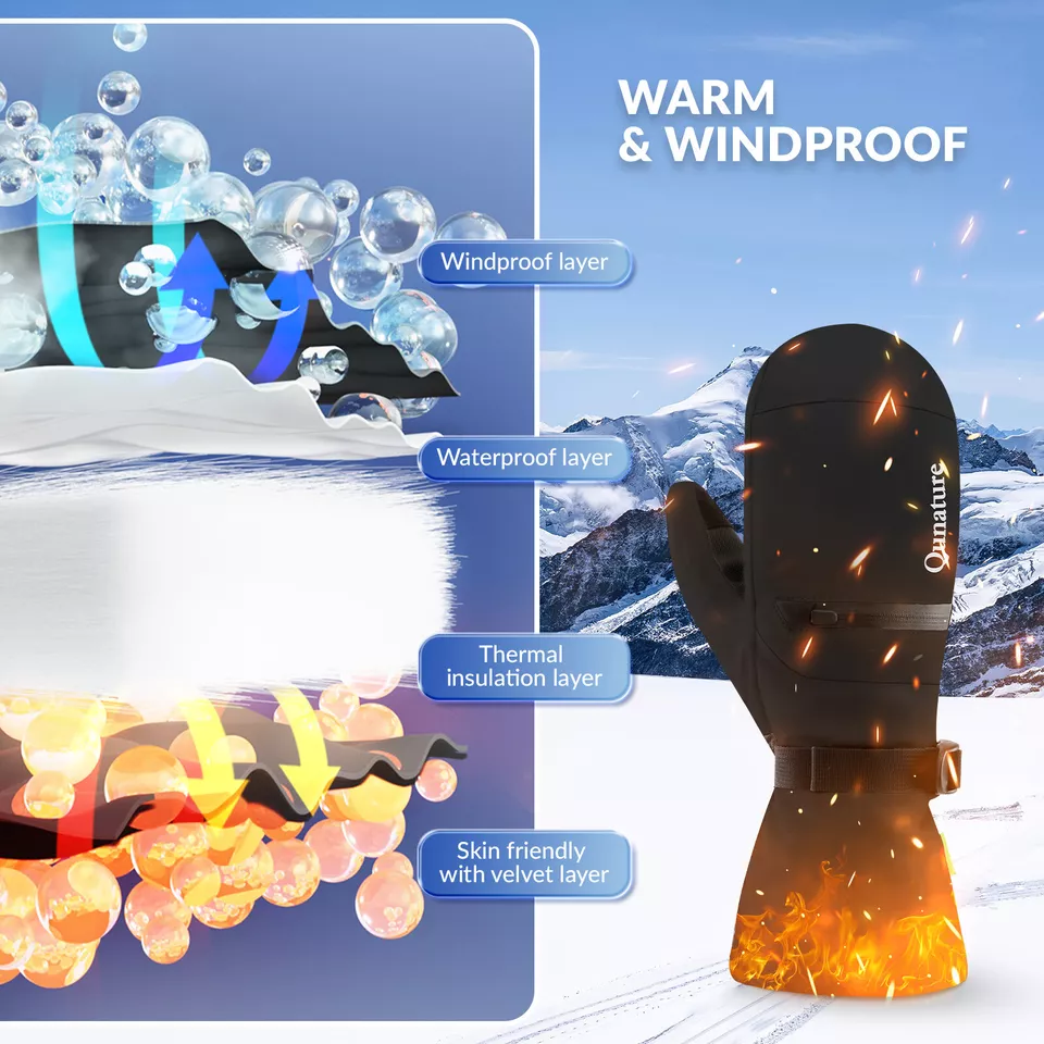 Qunature Guantes de esquí cálidos Guantes de snowboard impermeables XS-XL Mujeres/Hombres - Imagen 3