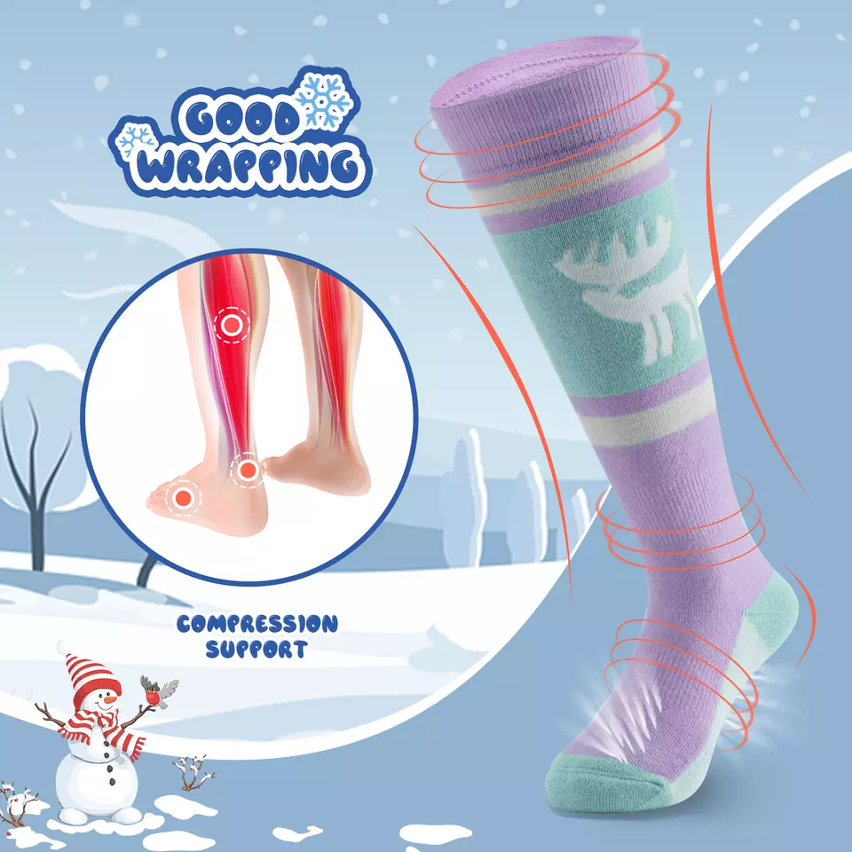 Qunature calcetines de esquí niños/niños calcetines de invierno calcetines de esquí hasta la rodilla con lana 1 par - Imagen 4