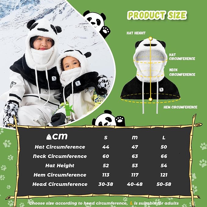 Qunature pasamontañas de invierno pasamontañas para niños y padres diseño de panda máscaras faciales completas pasamontañas para actividades al aire libre de otoño e invierno como esquí motociclismo ciclismo - Imagen 5