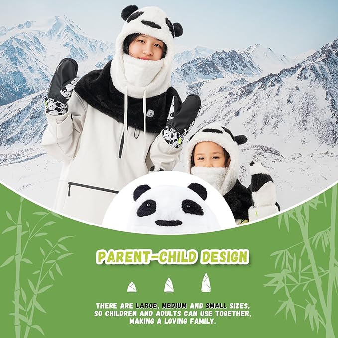Qunature pasamontañas de invierno pasamontañas para niños y padres diseño de panda máscaras faciales completas pasamontañas para actividades al aire libre de otoño e invierno como esquí motociclismo ciclismo - Imagen 6
