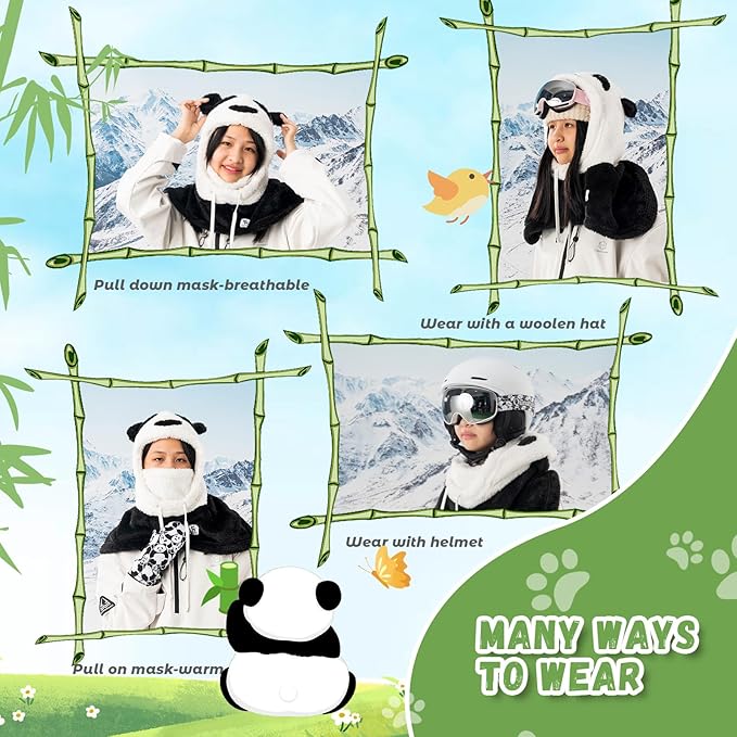 Qunature pasamontañas de invierno pasamontañas para niños y padres diseño de panda máscaras faciales completas pasamontañas para actividades al aire libre de otoño e invierno como esquí motociclismo ciclismo - Imagen 7